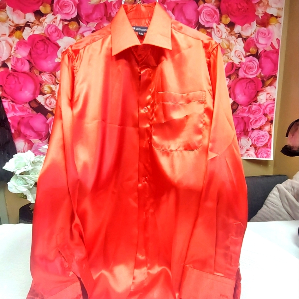 Milanomoda Red 100% Polyester Long Sleeve Dress Shirt M 15-15 1/2 34/35 NWOT